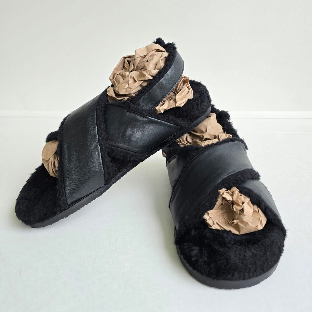 Seychelles Sandals No Such Thing Size 7 Black Leather Faux Fur Lined Slingback